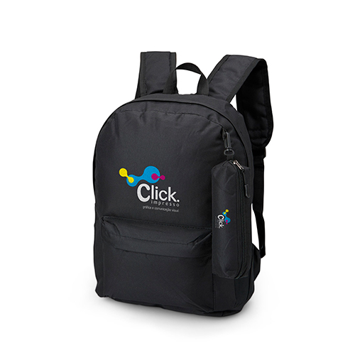 Mochila de nylon de 27 litros com dois compartimentos, 
sendo um bolso raso para notebook de 15,6 polegadas 
e bolsos laterais telados. Acompanha estojo de nylon.

Altura :  41 cm
Largura :  31 cm

Profundidade :  22 cm

Medidas aproximadas para gravação (CxL): 
 Mochila:14 cm x 19 cm / Estojo:13 cm x 4 cm

Tamanho total aproximado  (CxL):  Estojo: 6,5 cm x 20,5 cm
